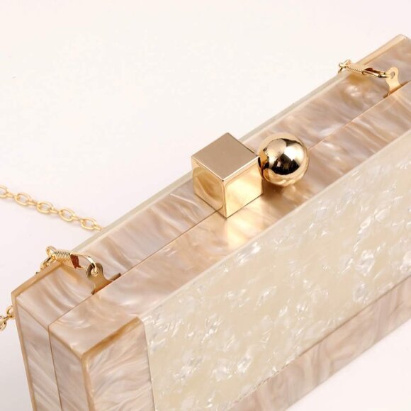 ⚡ Women's Acrylic Evening Glitter Marble Metal Clasp Cream Clutch Handbag - Picture 7 of 9
